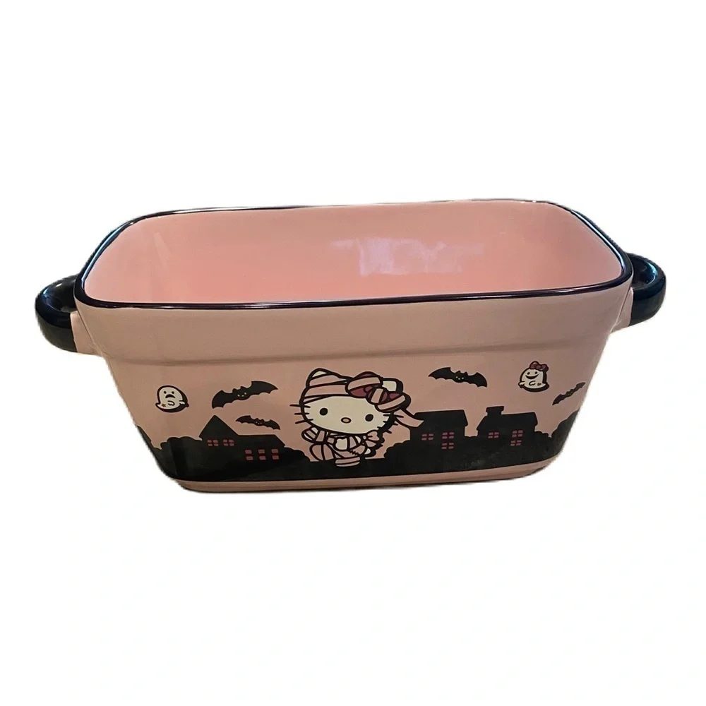 Hello Kitty Pink Pumpkin Bread Pan Loaf Ceramic NEW W/ Handles Candy Dish